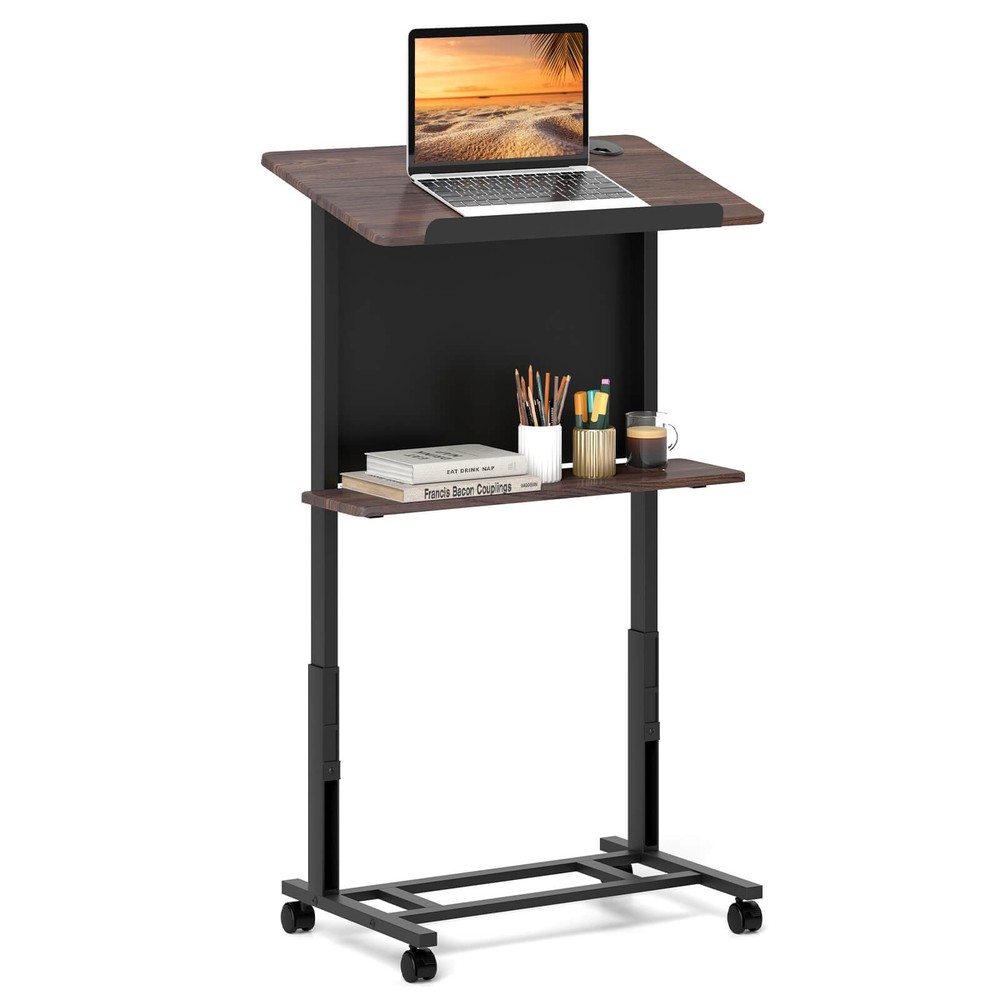 Rolling Podium Stand 40.5"-49" Height Adjustable Lectern Table Mobile Pulpit