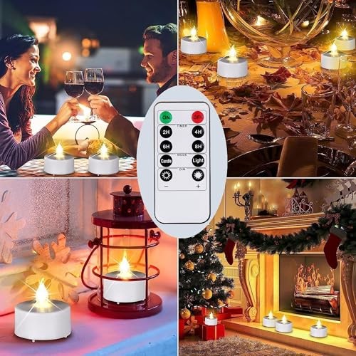 LED Tea Light Candles with Remote Control,Flickering 12pack Remote-warm white