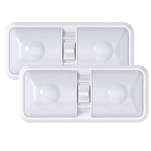 2 Pack RV LED Ceiling Double Dome Light Fixture with ON/Off Switch Interior