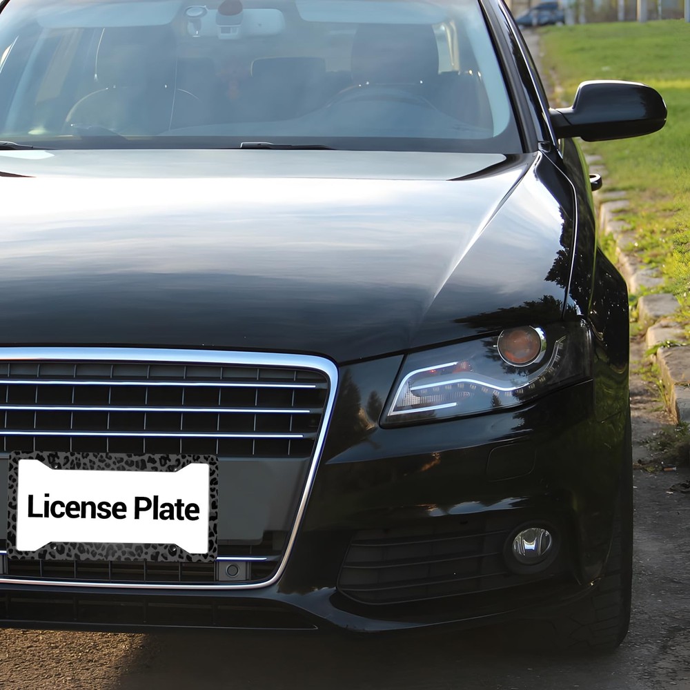 Black Leopard Print License Plate Frames, 2 Pack one size,