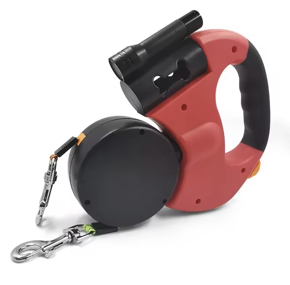 Automatic Retractable Two-End Leash With Flashlight Two Easy To Walk Your Dog