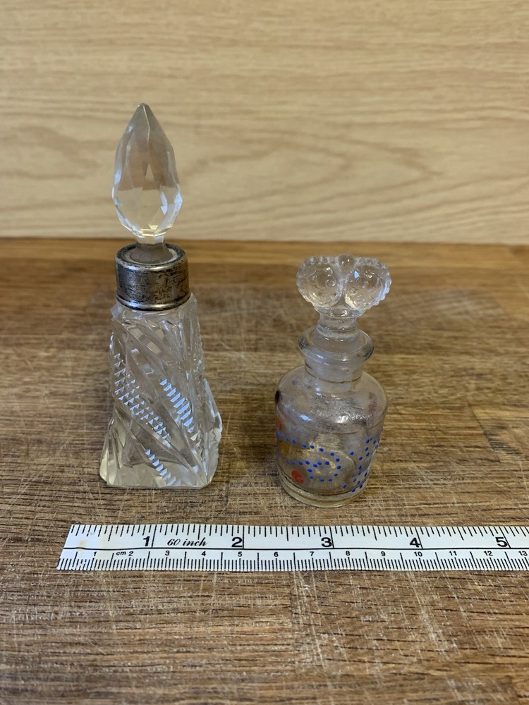 2 Vintage Antique Glass Perfume Bottles