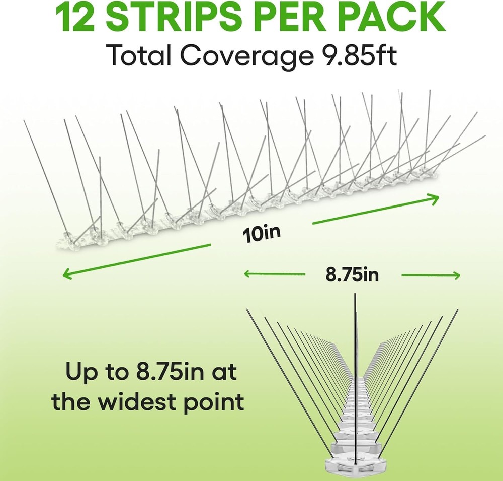 Durable Stainless Steel Bird Spikes - 12 Pack
