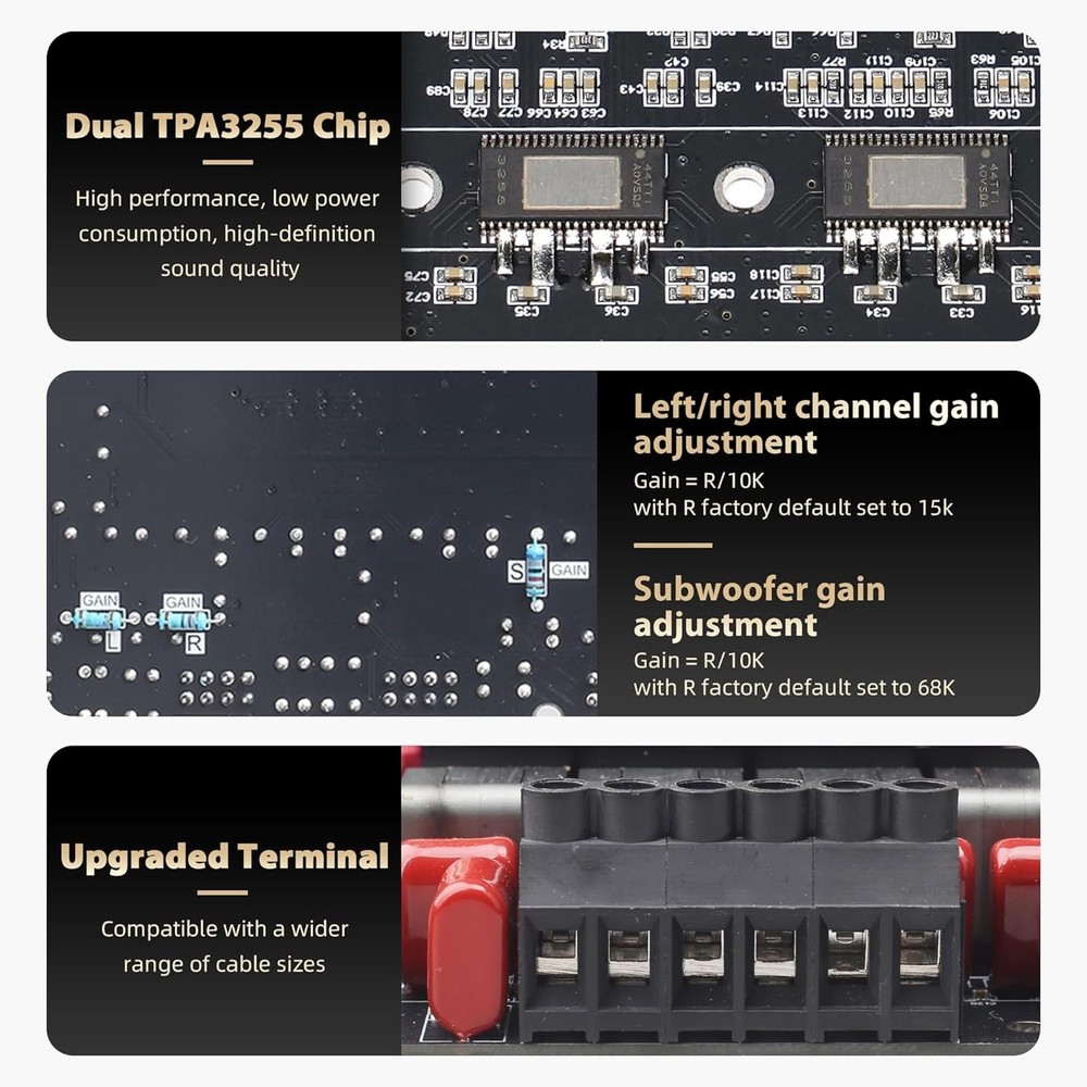 Powerful 300W+300W+600W 2.1 Bluetooth Amp Board, USB/AUX Input, Surface Mount