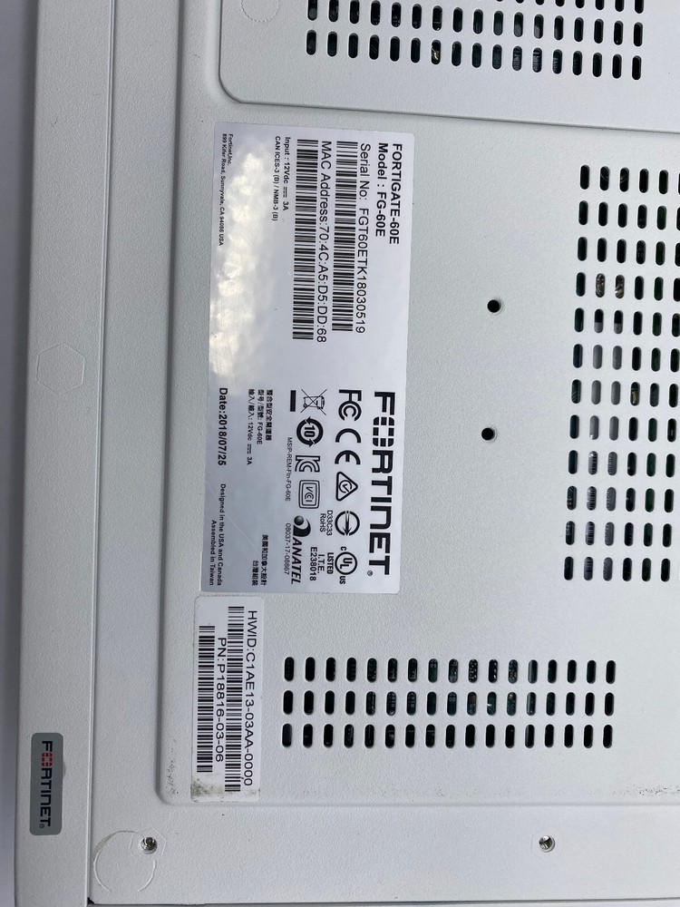 Fortinet FortiGate-60E FG-60E VPN Firewall Security