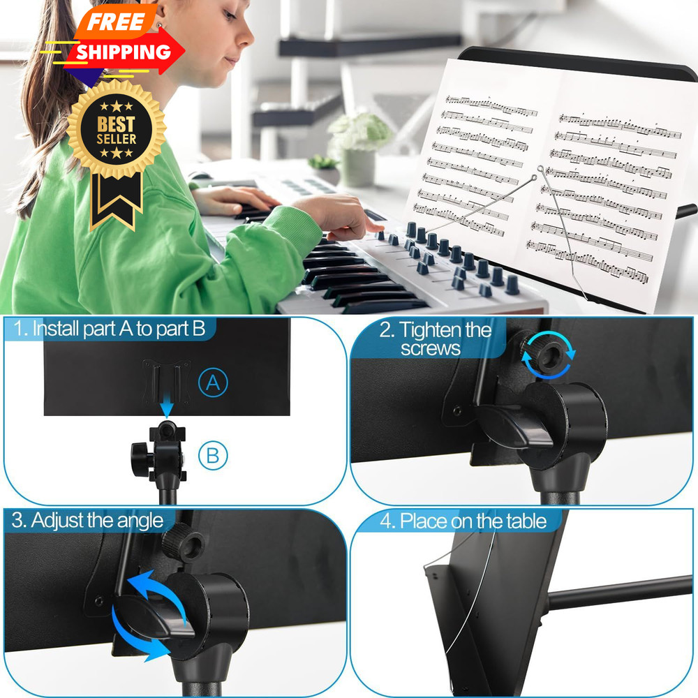 Sheet Music Stand, 1/2/3 Pack Adjustable Standard Version, 1 pack black