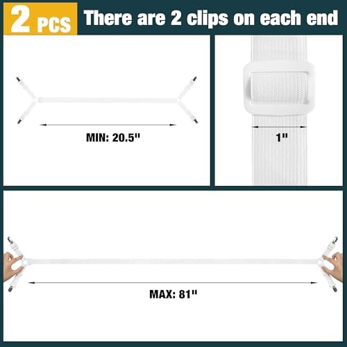 2 Pack Extra Long Bed Sheet Straps, Strong Diagonal Bedding Clips, Easy