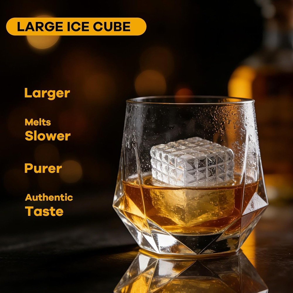 Large Silicone Ice Cube Tray (3 Pack),Whiskey Ice Cubes Mold,Make 2Inch Square I