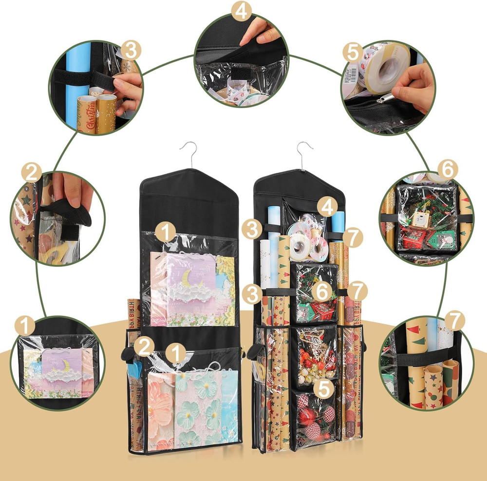 Double-Sided Hanging Gift Wrap Storage Organizer