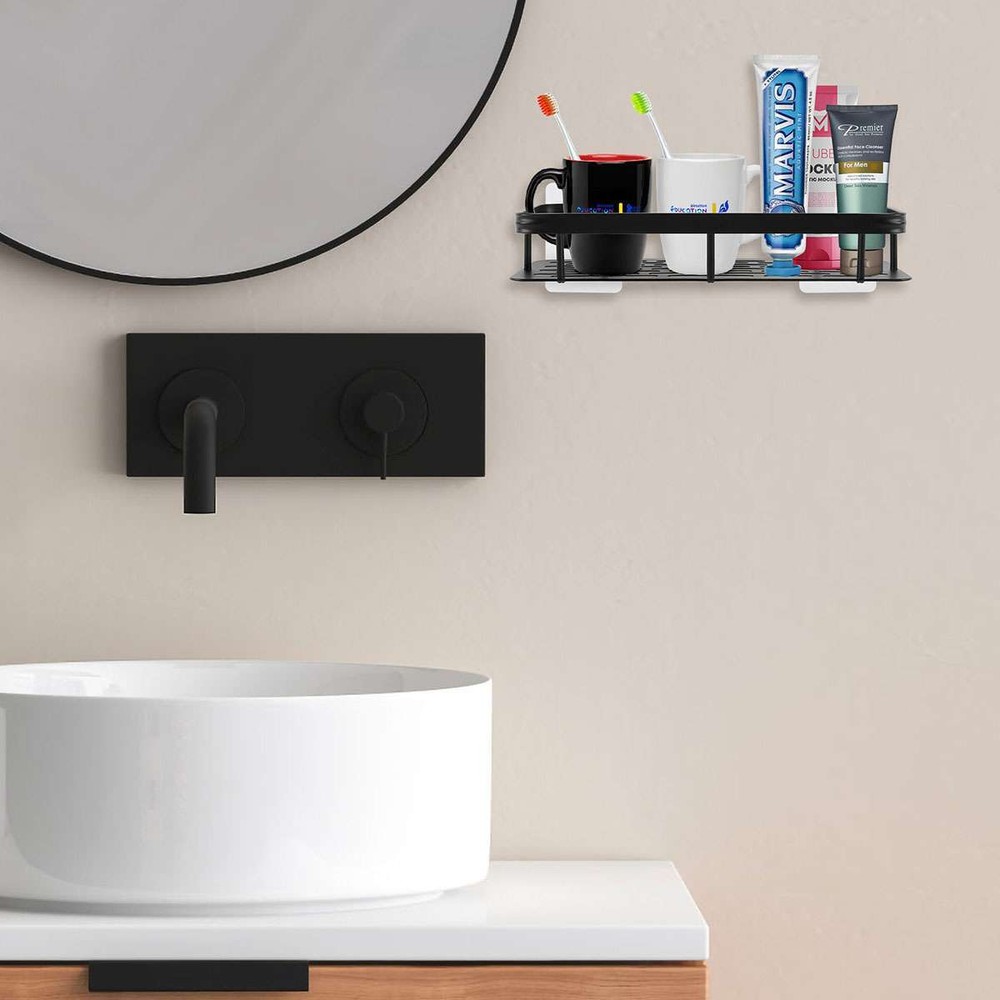 Punch-free Bathroom Kitchen Shelf Wall Mounted Storage Rack Organizer Rectangle