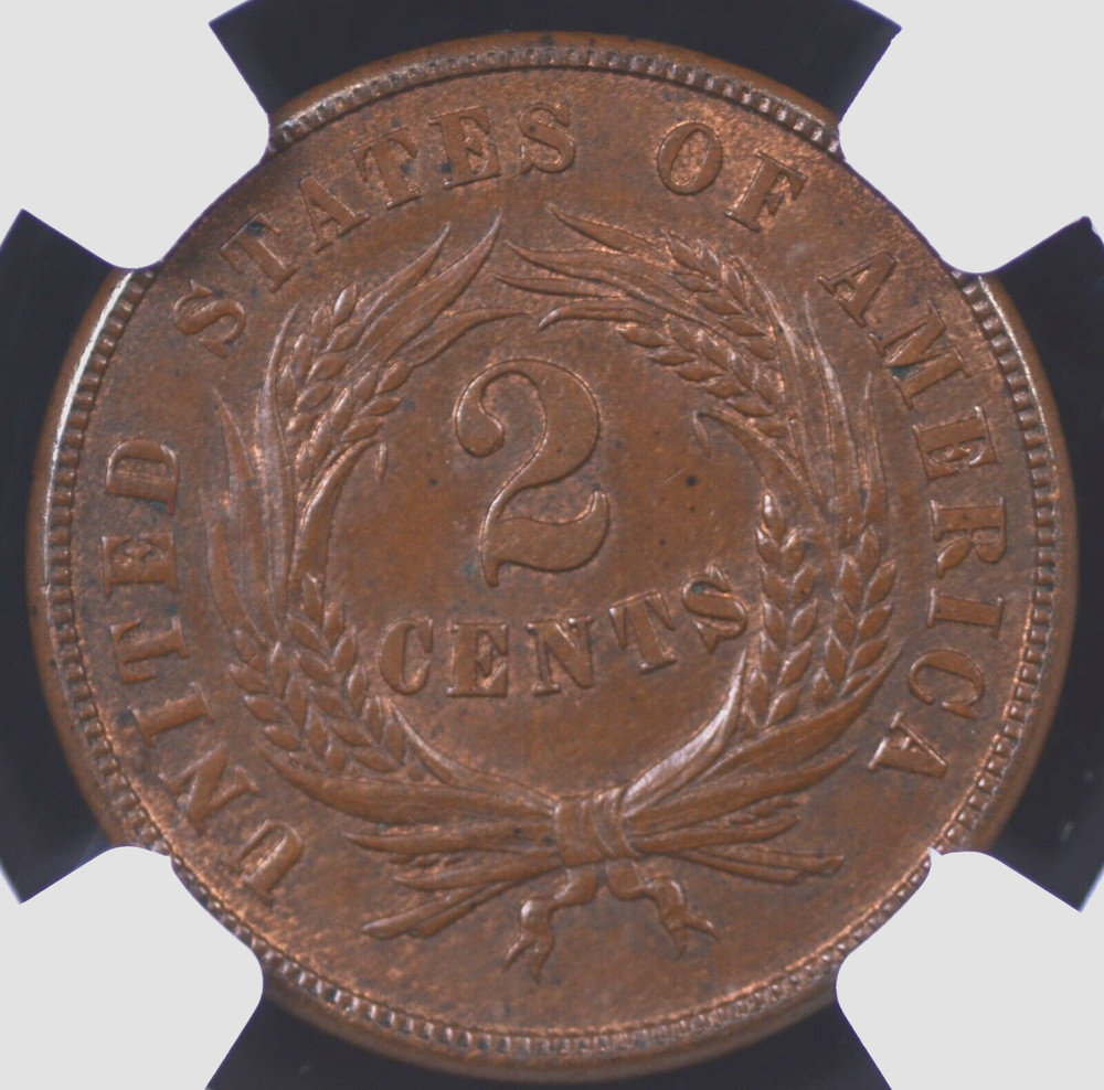 1865 TWO CENT PIECE NGC MS 62 BN PLEASING MEDIUM BROWN WITH SOME NICE MINT GLOW