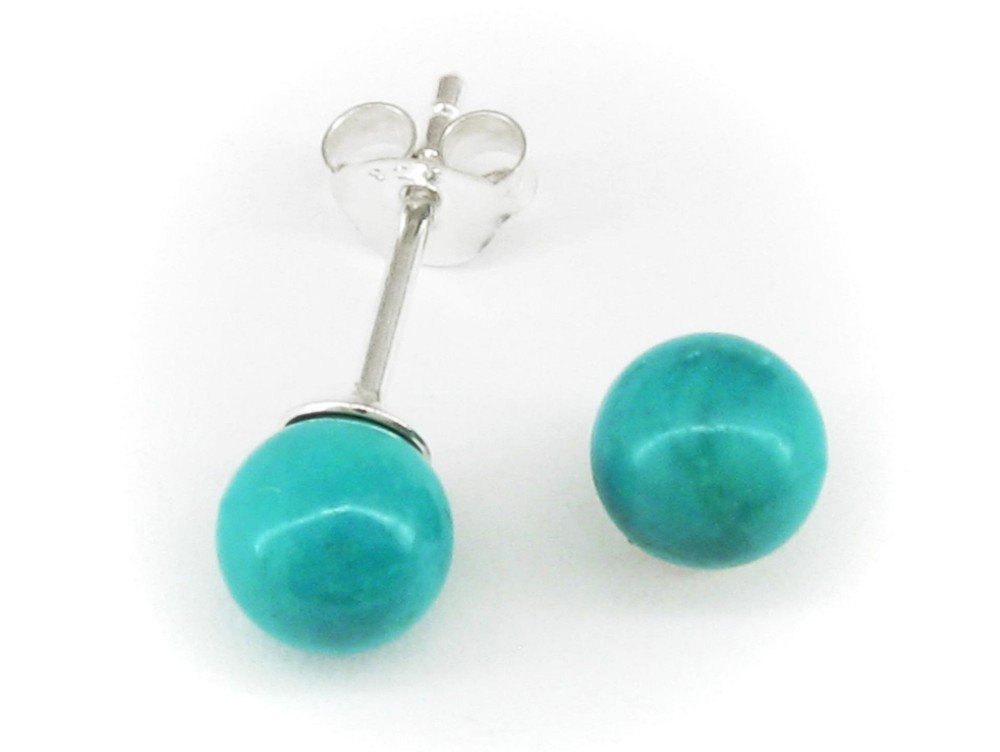 6mm Turquoise Ball Post Earrings - SOLID Sterling Silver - NEW!