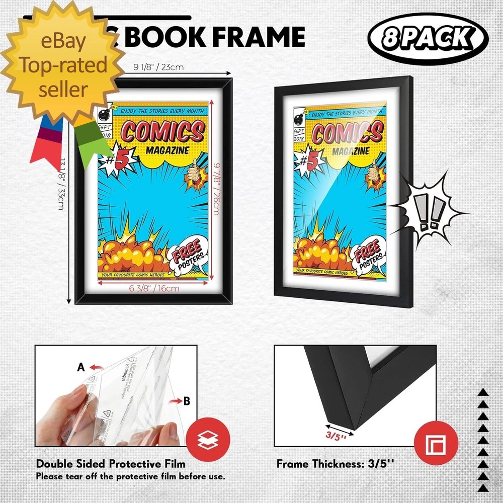 8 Pack Comic Book Frame, UV Protection, Comic Picture Magazine Frames Fits Curre