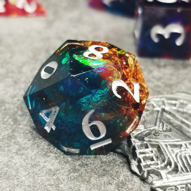 Sage's Enchanted Rainbow Crystals - Sharp Edge Resin Polyhedral Dice Set