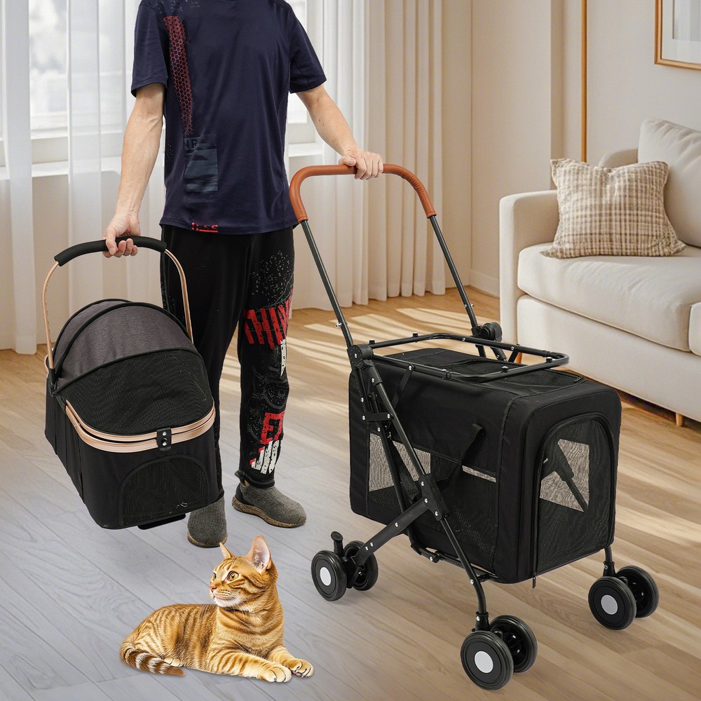 Dog & Cat Foldable Pet Stroller, Foldable Pet Stroller for Small & Medium Dogs
