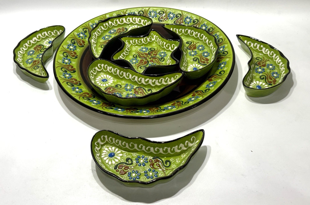 Hand painted 8 Piece Turkish Ceramic Breakfast / Tapas / Appetizer Service 13"