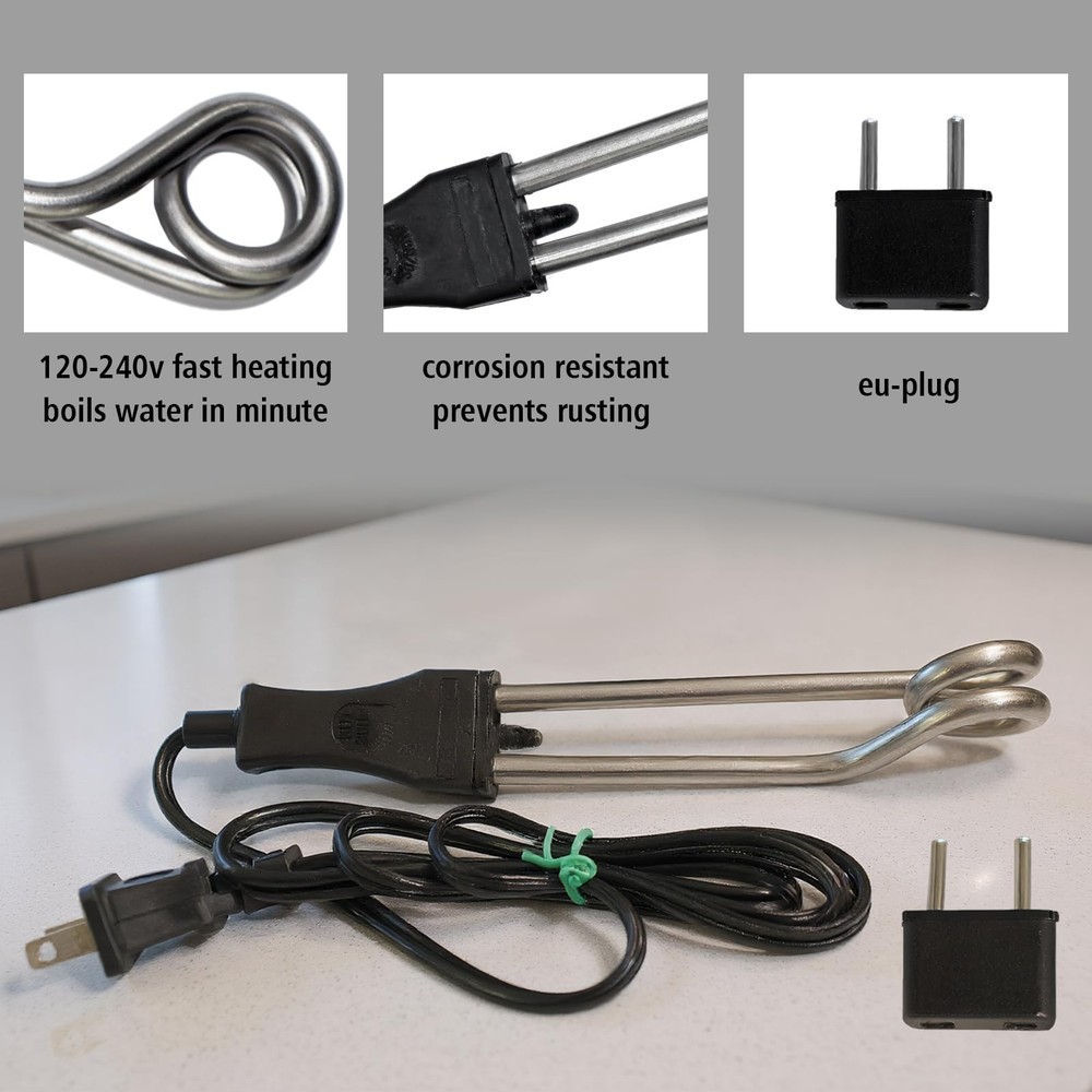 Immersion Water Heater 300W - 120/240V,304 Stainless Steel, Dual-Voltage Port...