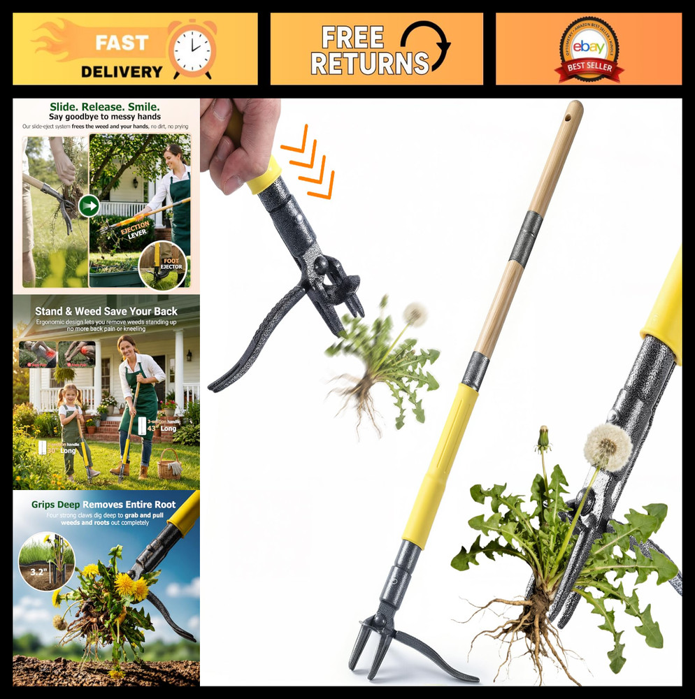 Effortless Stand Up Weed Puller Tool, Adjustable Long Handle for Dandelions & Th