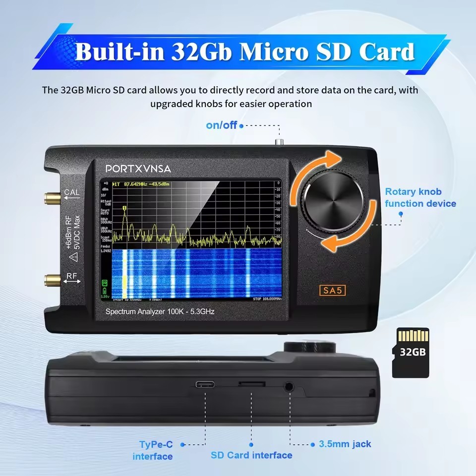 4-inch IPS LCD SA5 Multi functional Handheld Spectrum Analyzer 100k-5.3GHz