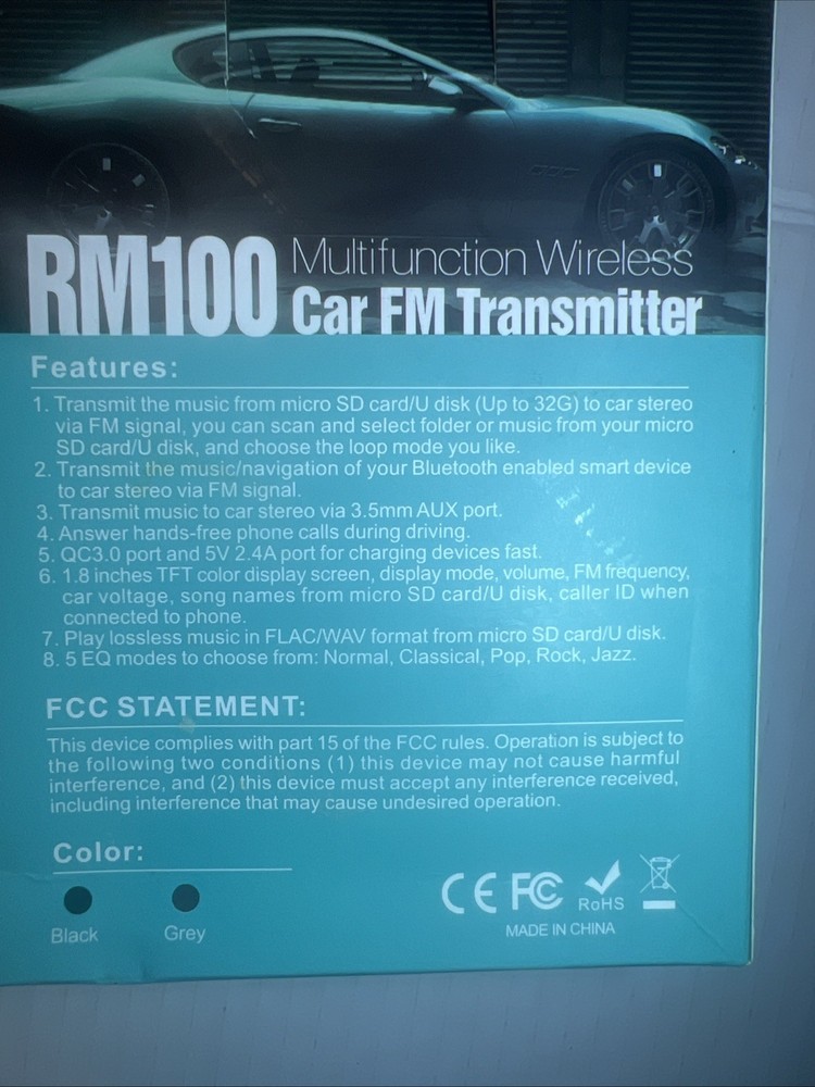 New Bluetooth RM100 Multifunction Wireless Car FM Transmitter Kit- Black