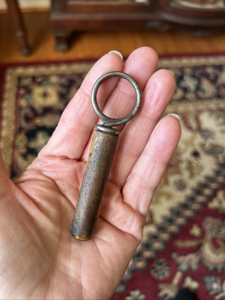 Vtg Twisted Wire Finger Loop Pull Corkscrew Ring Wood Wine Bottle Opener 3”