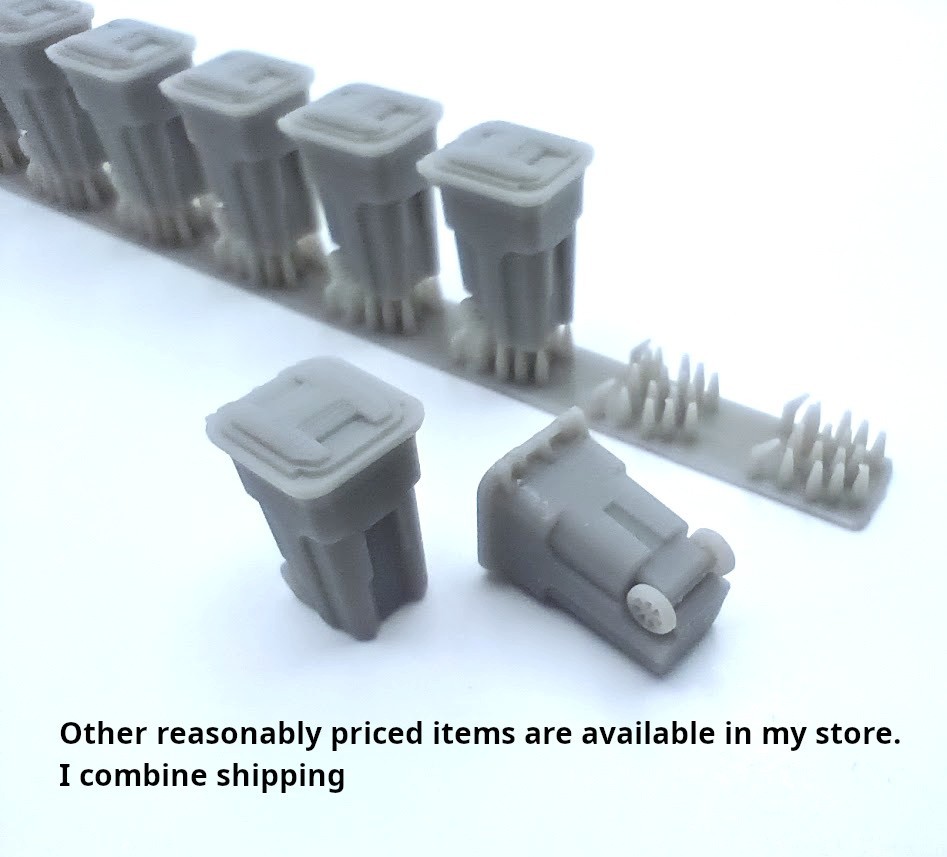 HO Scale Wheeled Trash Bin Can Recycling Modern 10pcs