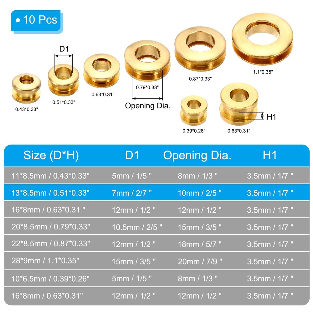 7mm(2/7 Inch) Solid Brass Hole Eyelets, 10 Pcs Arc Surface Grommets, Brass Tone