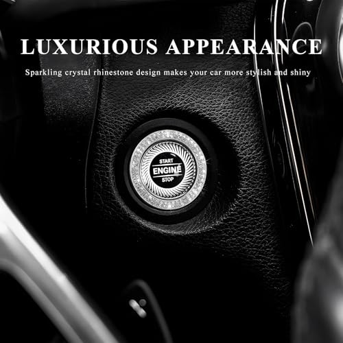 2PCS Bling Car Engine Start Stop Decoration Ring, Crystal Double Row Silver