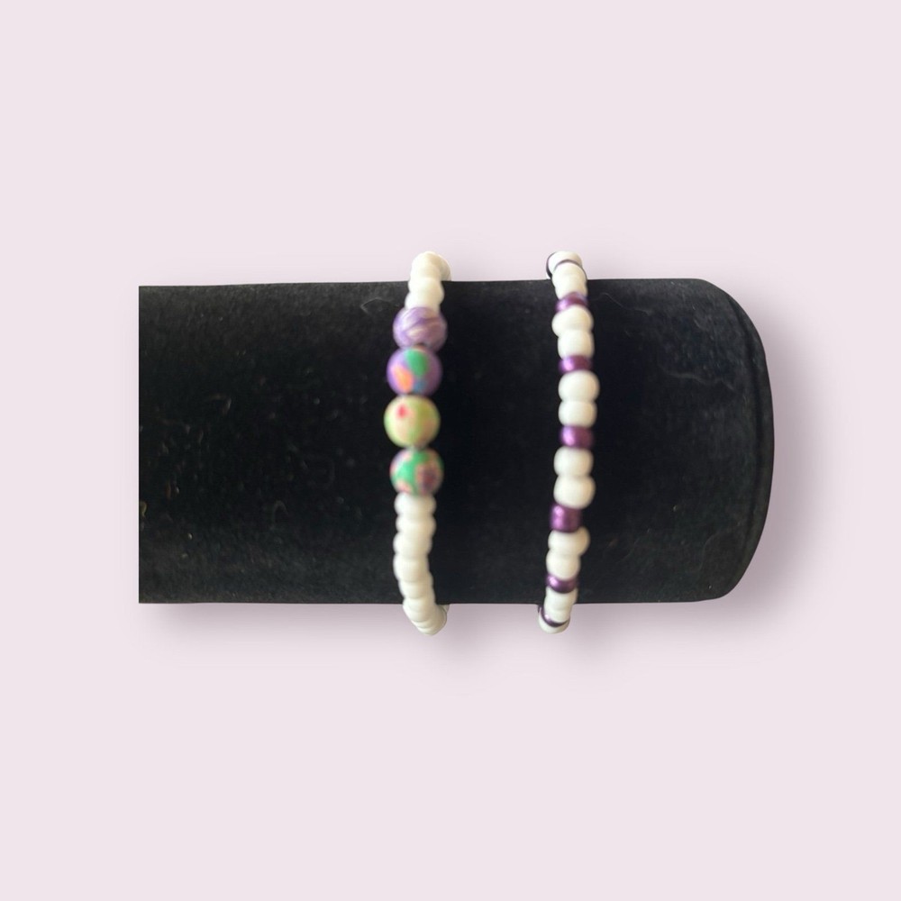 Handmade Seed Bead Bracelet Pair 0216