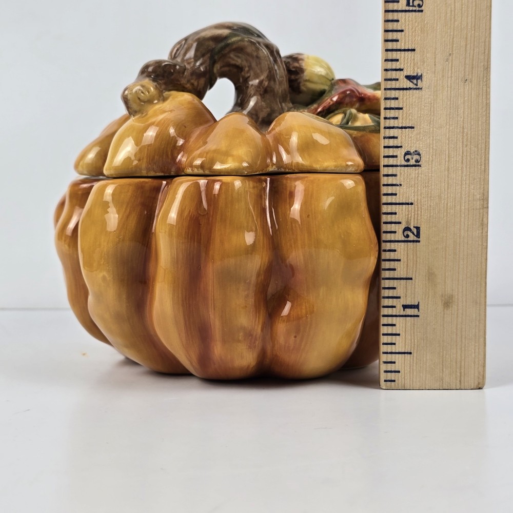 Pumpkin Patch Ceramic Covered Bowl Dish w/ Lid Fall Harvest Decor Thanksgiving