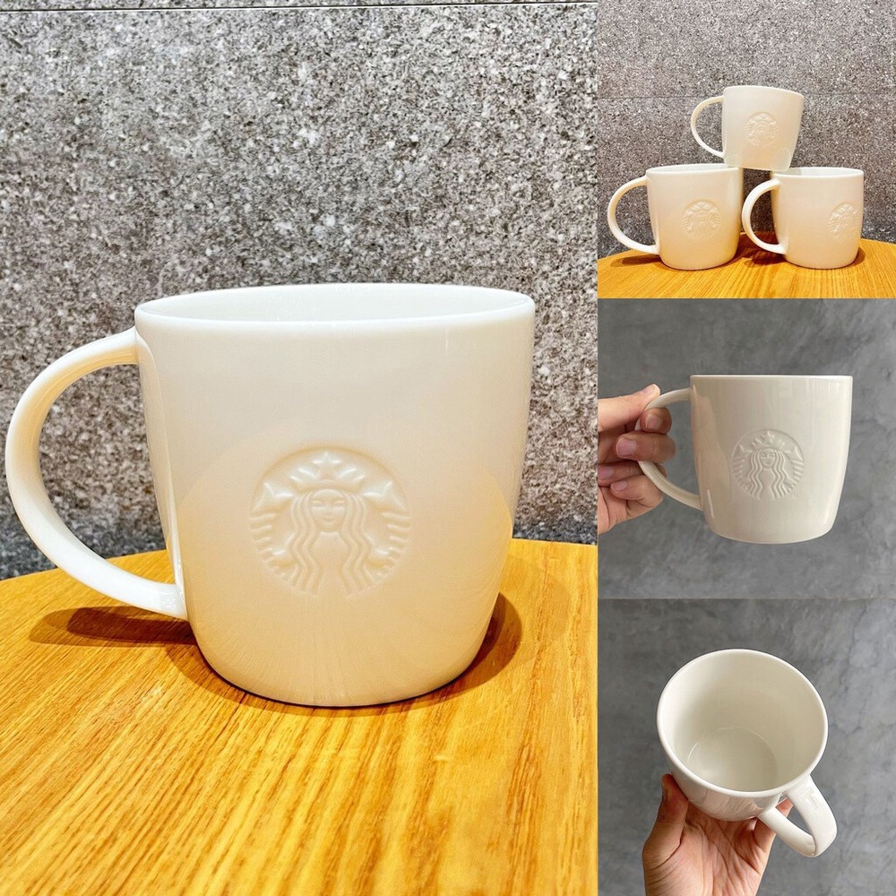 Starbucks Cup Embossed Mug White Ceramic Cup Classic Starbucks Coffee Simple Cup