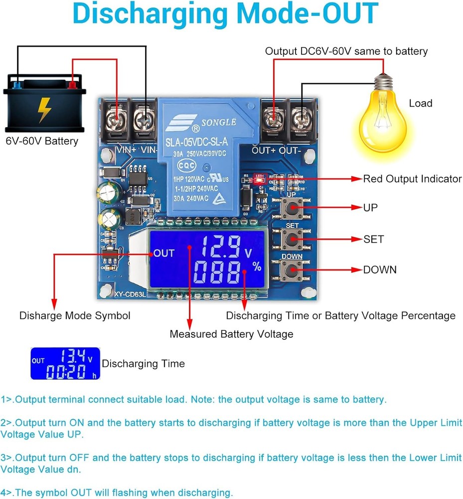 Low Voltage Disconnect Module 6V–60V 30A with LCD
