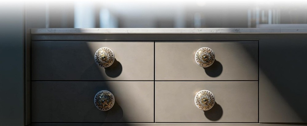 Kitchen Cabinet Knobs Boho Dressing Drawer Pull Handle Grey Ceramic Cupborad ...