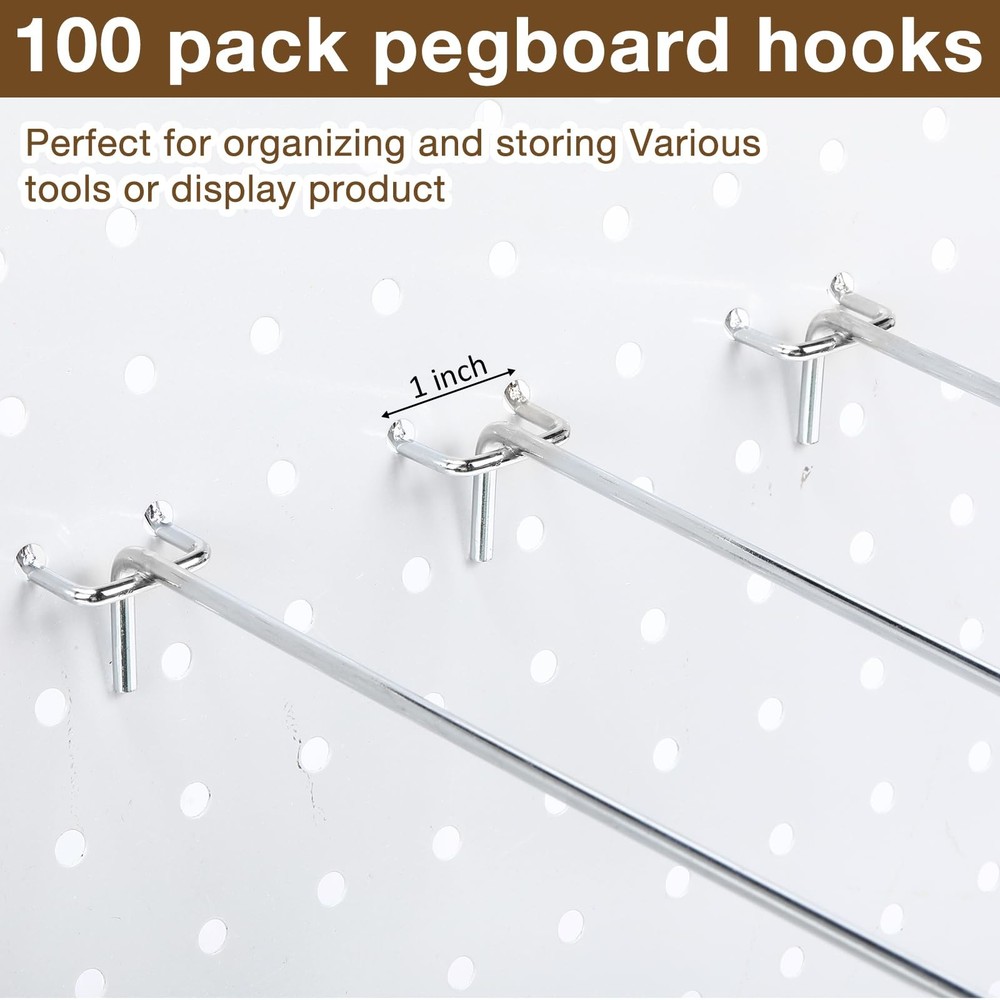 100 Pack Peg Board Hooks Stainless Steel Pegboard Hooks Shelving Display Hanging