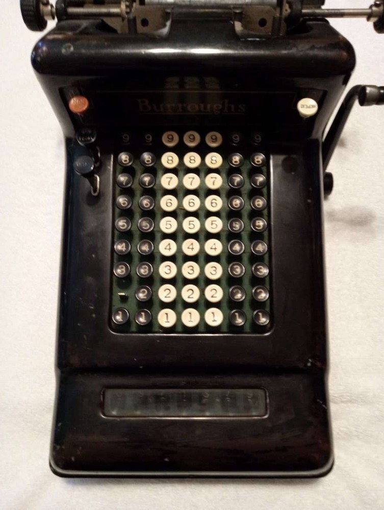Antique Burroughs 7 Column Hand Crank Adding Machine
