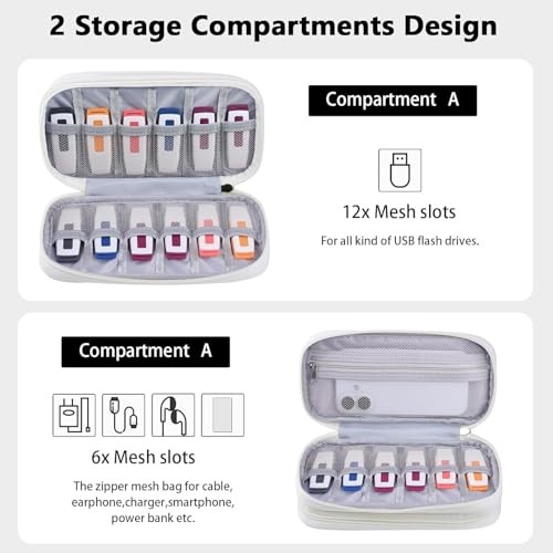 USB Flash Drive Holder Case, Portable Storage Bag Organizer for White Beige