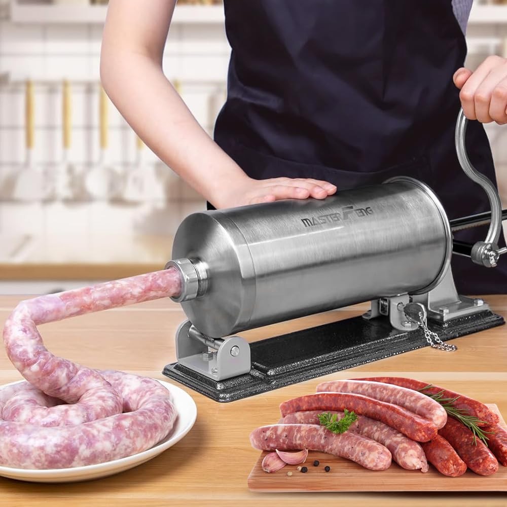 6 LBS Sausage Stuffer Horizontal Stainless Steel Stuffing Maker Machine Packed