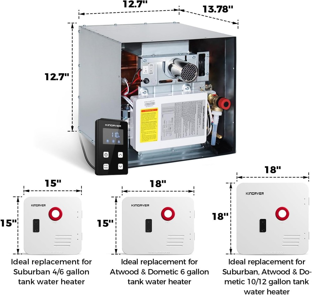 RV Tankless Water Heater Propane 2.5GPM 48000BTU Instant Hot Water W/ 15*15 Door