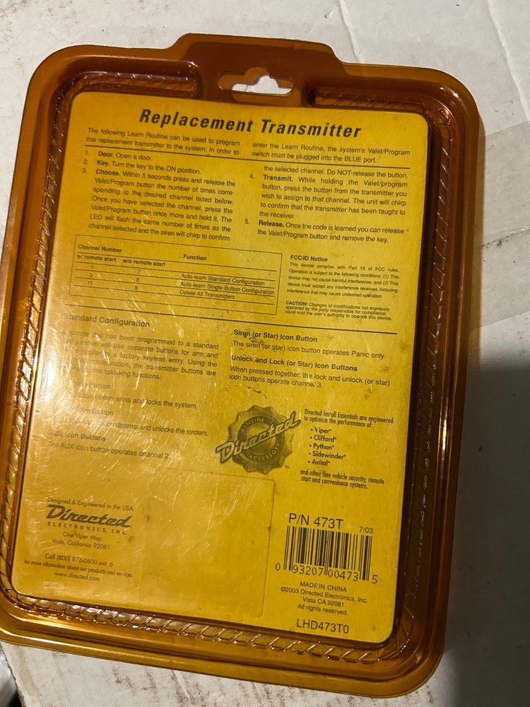 4-Button PYTHON (DEI) Keyfob Remote 474P FCC ID EZSDEI474P