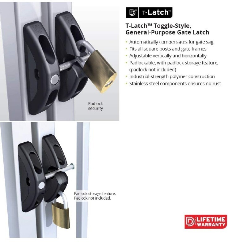 D&D TECHNOLOGIES TL01 T-Latch Action Gate Latch, Padlock Gravity Gate Latch