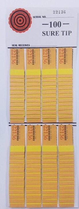 "ONE" #100 Sure Tip Board (00 - 99)  Pull Tabs/Jar Tickets Free Shipping