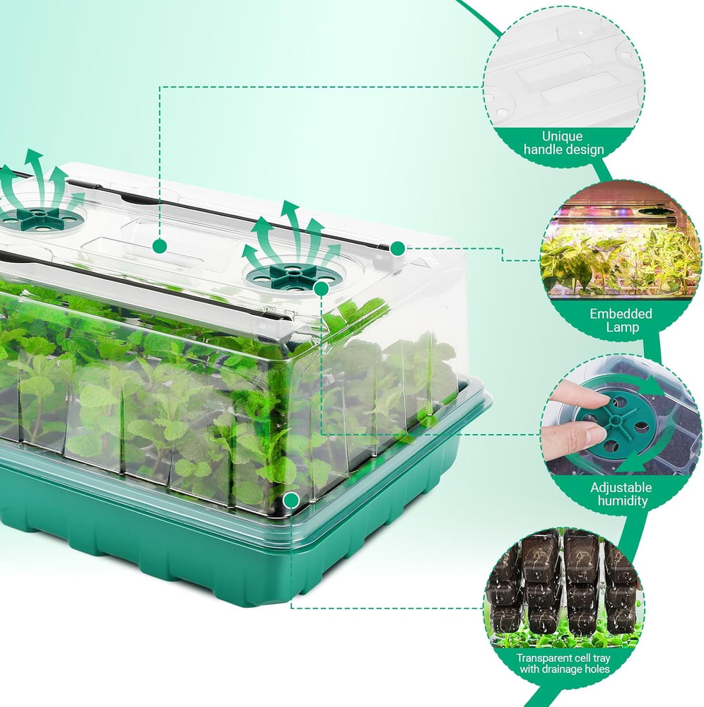 96 Cells Seed Starter Tray with Grow Light, Seed Starter Kit with Adjustable Hum