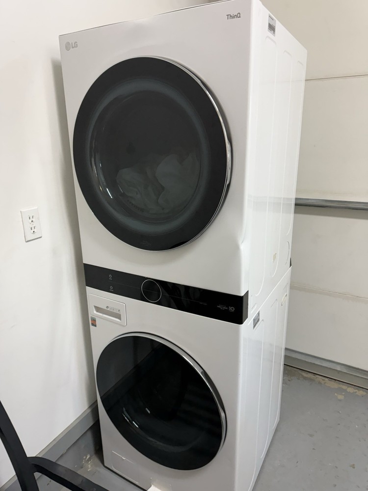 LG ThinQ Stacked Washer & Dryer Electric Front-Loading White/Black