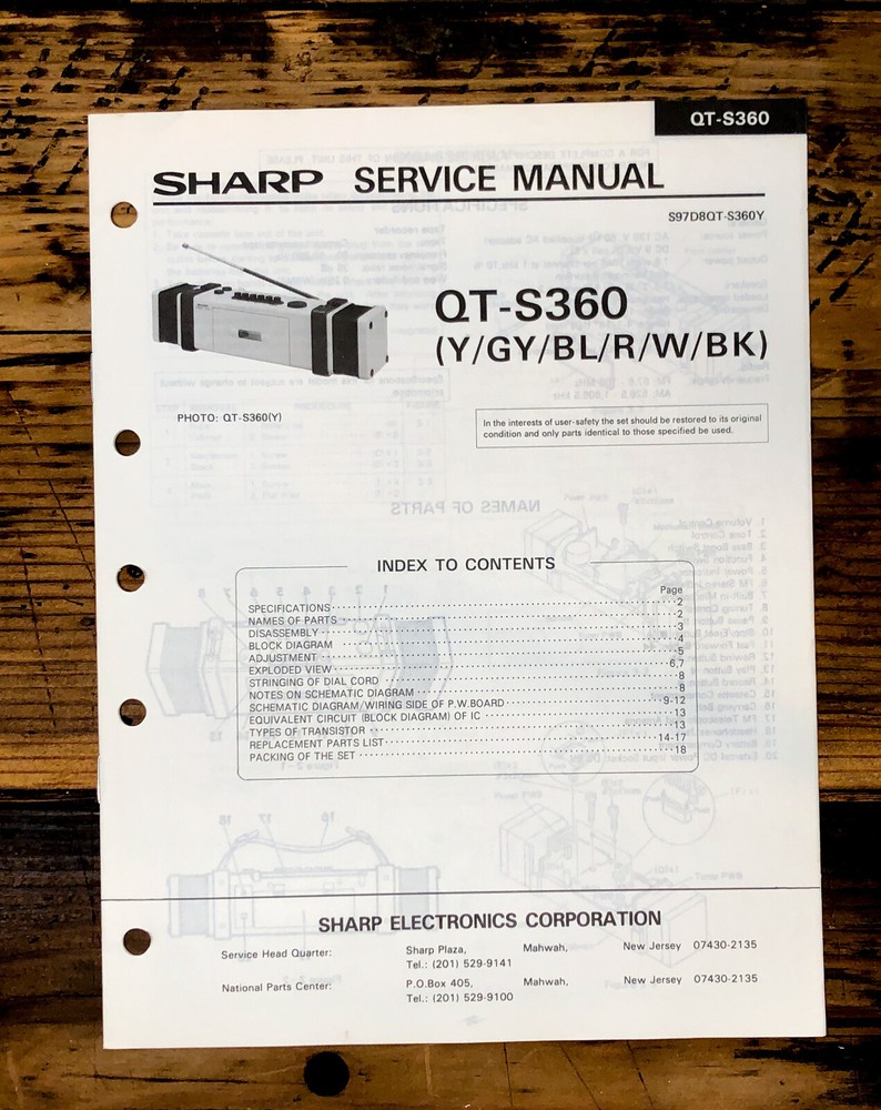 Sharp QT-S360 Radio Service Manual *Original*