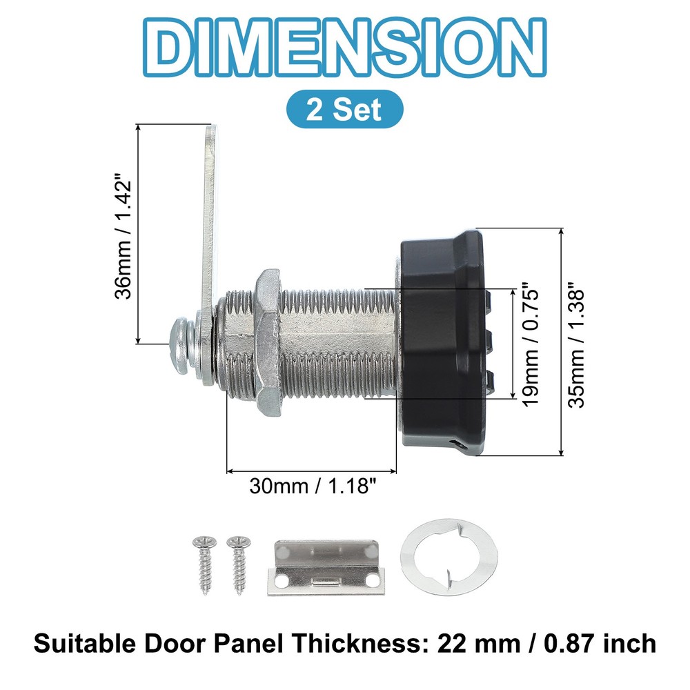 2Pcs 1-3/16" Combination Cabinet Cam Lock Cylinder Password Coded Lock Black