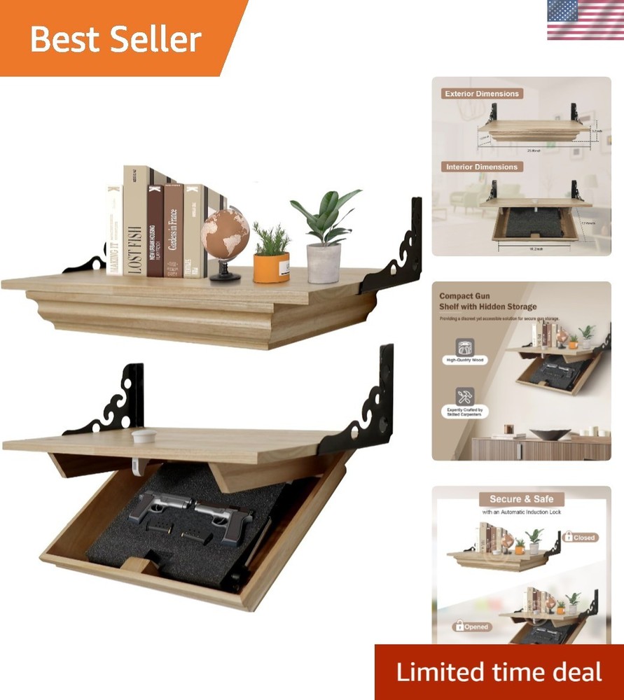 Hidden Shelf for Gun, Wall Mounted Hidden Gun Storage Shelf with Lock, Solid ...