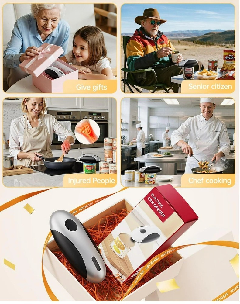 USB One-Button Automatic Rechargeable Electric Can Opener - Kitchen Gadget Gift