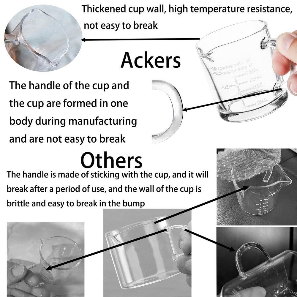 Ackers Etched Scale Espresso cup with Handle, Thickened 4 Ounces, Clear