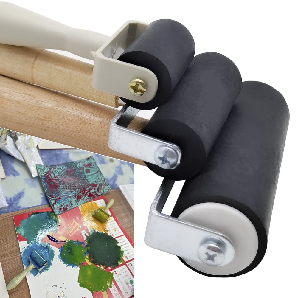 3 Pack Rubber Brayer Roller Hard Rubber Vinyl Roller for Printmaking Wallpapers