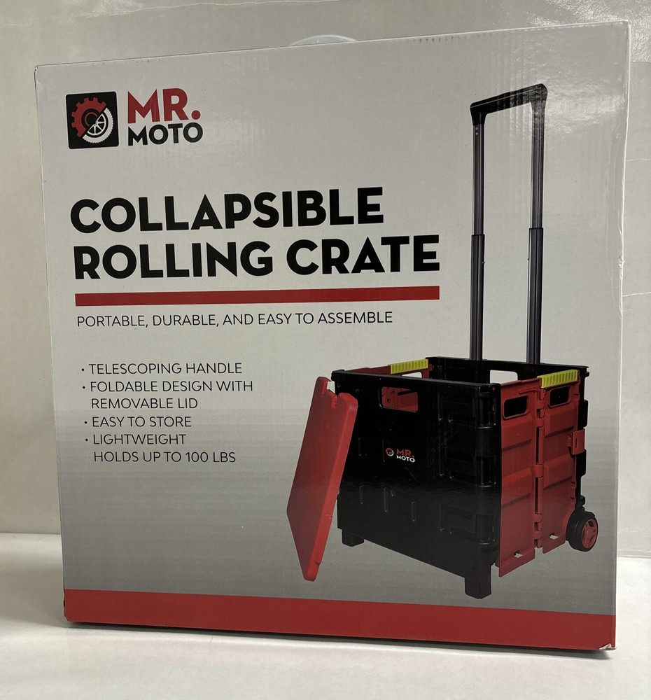 MR MOTO Portable Collapsible Rolling Lid Cart Telescoping Handle 100lbs Foldable